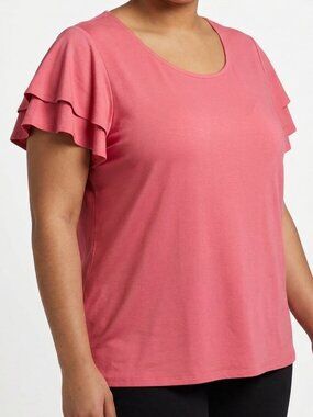 Women's Pink Ruffle Sleeve Top